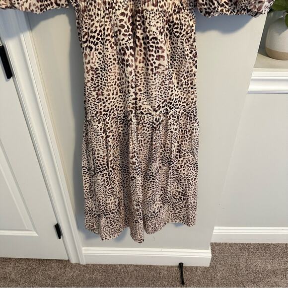 NWT Sea New York White Brown Animal Printed Puff Sleeve Maxi Dress 6 - Picture 5 of 12